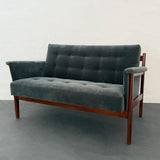 Mid-Century Modern Walnut And Chenille Upholstered Loveseat Settee