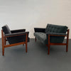 Mid-Century Modern Walnut And Chenille Upholstered Loveseat Settee