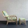 Mid-Century White Wash Wicker Cushioned Lounge Chair And Ottoman