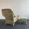 Mid-Century White Wash Wicker Cushioned Lounge Chair And Ottoman