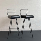 Pair Of Mid-Century Modern Wrought Iron Swivel Bar Stools