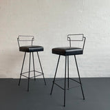 Pair Of Mid-Century Modern Wrought Iron Swivel Bar Stools