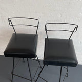 Pair Of Mid-Century Modern Wrought Iron Swivel Bar Stools