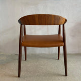 Danish Modern Rosewood Leather Chair After Hans J. Wegner