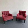 Hollywood Regency Upholstered Walnut Lounge Armchairs