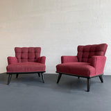 Hollywood Regency Upholstered Walnut Lounge Armchairs