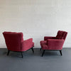 Hollywood Regency Upholstered Walnut Lounge Armchairs