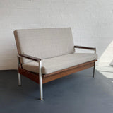 Mid-Century Modern Walnut Loveseat Sofa By Steelcase