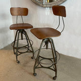 Pair Of Industrial Adjustable Drafting Stools By Toledo Metal Furniture Co.