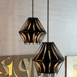 Mid-Century Studio Made Slat Steel Diamond Pendants