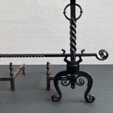 Arts And Crafts Three Piece Wrought Iron Andirons Set