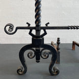 Arts And Crafts Three Piece Wrought Iron Andirons Set