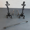 Arts And Crafts Three Piece Wrought Iron Andirons Set