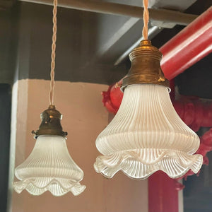 Petite Industrial Ruffled Ribbed Frosted Glass Pendant Lights