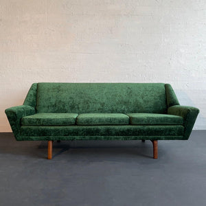 Scandinavian Modern Green Velvet Upholstered Sofa