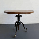 Industrial Oak And Cast Iron Adjustable Cafe Table