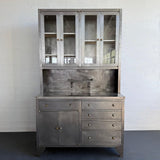 Large Industrial Brushed Steel Apothecary Hoosier Cabinet