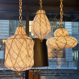 Trio Of Mid-Century Caged Quilted Murano Glass Pendants