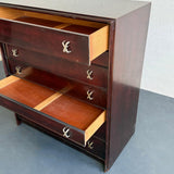 High-Boy Dresser With Nickel X-Shaped Pulls By Paul Frankl For Johnson Furniture