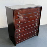 High-Boy Dresser With Nickel X-Shaped Pulls By Paul Frankl For Johnson Furniture