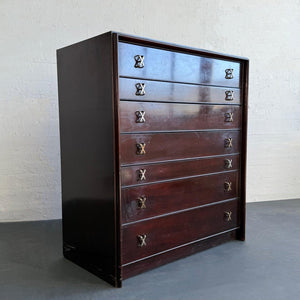 High-Boy Dresser With Nickel X-Shaped Pulls By Paul Frankl For Johnson Furniture