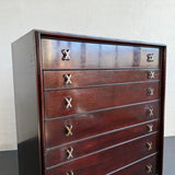 High-Boy Dresser With Nickel X-Shaped Pulls By Paul Frankl For Johnson Furniture