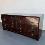 Low-Boy Dresser With Nickel X-Shaped Pulls By Paul Frankl For Johnson Furniture