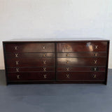 Low-Boy Dresser With Nickel X-Shaped Pulls By Paul Frankl For Johnson Furniture