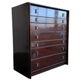 High-Boy Dresser With Nickel X-Shaped Pulls By Paul Frankl For Johnson Furniture