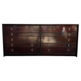 Low-Boy Dresser With Nickel X-Shaped Pulls By Paul Frankl For Johnson Furniture