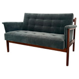 Mid-Century Modern Walnut And Chenille Upholstered Loveseat Settee