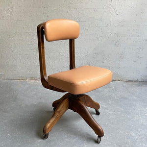 Mid Century Adjustable Oak And Leather Office Chair