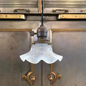 Petite Early 20th Century Opaline Ruffle And Brass Pendant