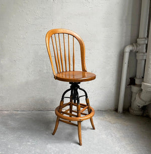 19th Century Industrial Maple Spindle Back Drafting Stool