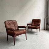 Pair Of Leather And Walnut Armchairs By Göte Möbel Sweden