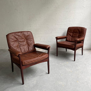 Pair Of Leather And Walnut Armchairs By Göte Möbel Sweden