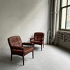 Pair Of Leather And Walnut Armchairs By Göte Möbel Sweden