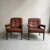 Pair Of Leather And Walnut Armchairs By Göte Möbel Sweden