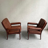 Pair Of Leather And Walnut Armchairs By Göte Möbel Sweden