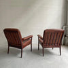 Pair Of Leather And Walnut Armchairs By Göte Möbel Sweden