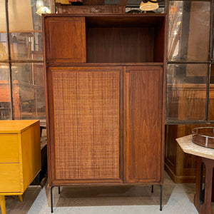 Mid Century Modern Woven Front Walnut Cabinet