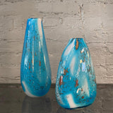 Gradient Blue Gold Fleck Murano Glass Vase, Tear Drop Shape