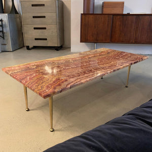 Mid Century Modern Coral-Toned Quartz Stone Coffee Table