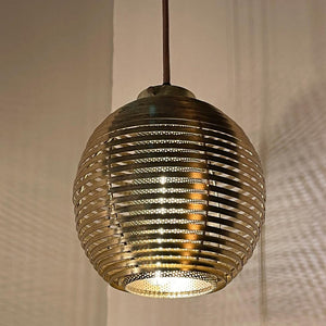 Mid Century Modern Brass-Plated Slat Globe Pendant Light