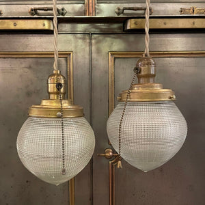 Early 20th Century Industrial Holophane Acorn Pendant Lights