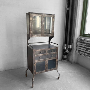 Industrial Brushed Steel Dentist Apothecary Cabinet