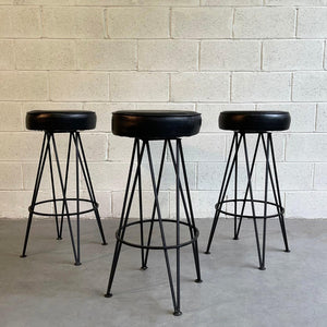 Mid Century Modern Wrought Iron Upholstered Bar Stools