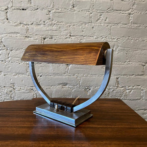 Art Deco Faux Wood Bankers Desk Lamp