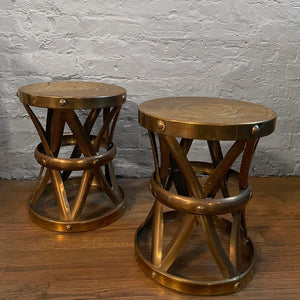 Hollywood Regency Brass Drum Stools By Sarreid