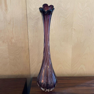 Tall Amethyst Murano Art Glass Swung Vase